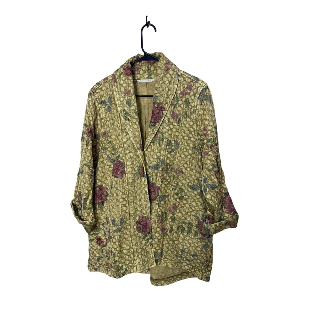 Soft Surroundings Floral Embroidered Phoenicia Jacket Mustard Rose Size L